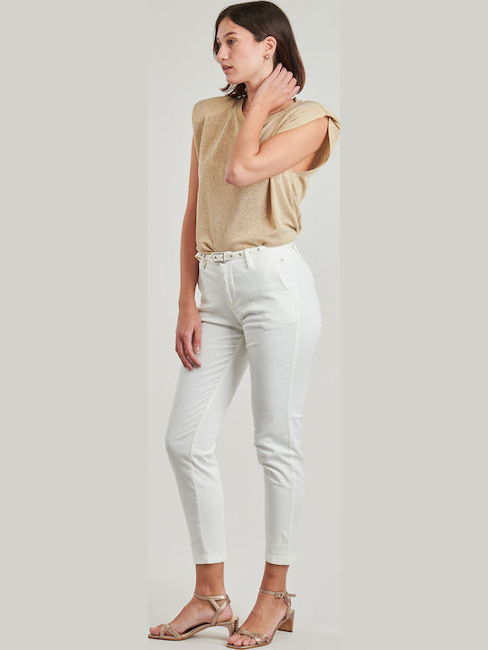 Dama Pantaloni Chino cu Croială Carrot Alb