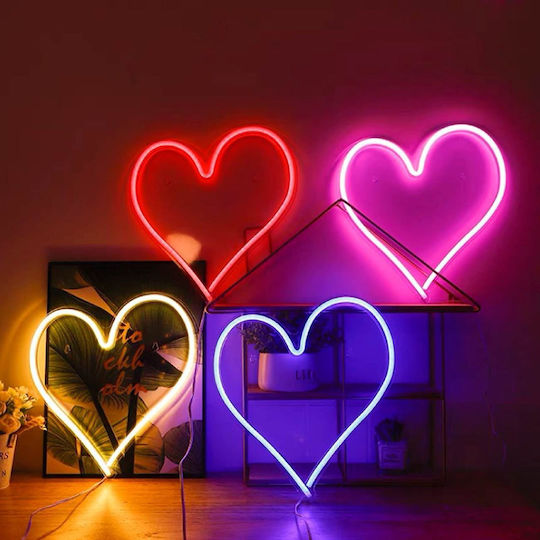 Neon-LED-Lampe Herzform Fuchsia USB-betrieben Maße 36,3x29cm