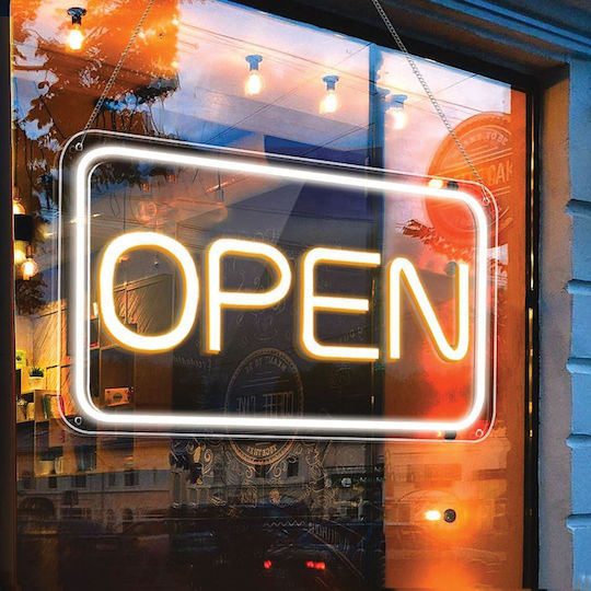 LED-Neonschild Modell Open Weiß Abmessungen 41x23,5cm USB-betrieben