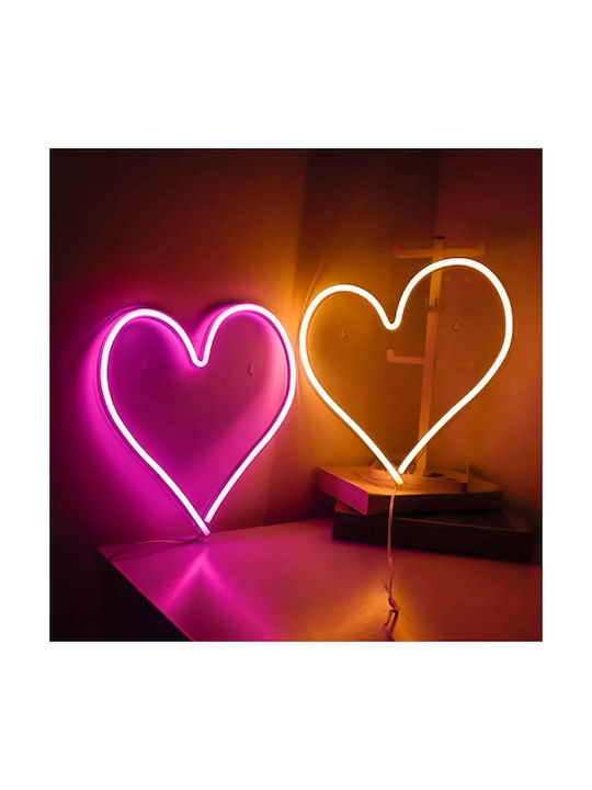 Neon-LED-Lampe Herzform Fuchsia USB-betrieben Maße 36,3x29cm