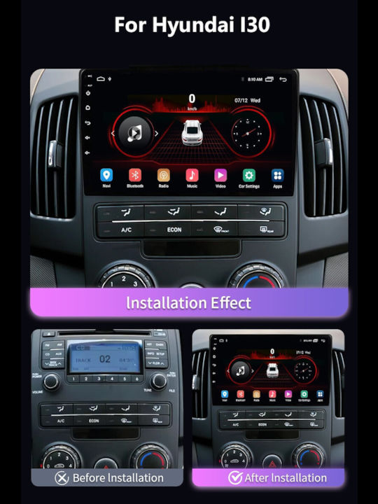 Car Audio System for Hyundai i30 2007-2012 Bluetooth USB Wi-Fi GPS Apple CarPlay Android Auto with 9-Inch Touch Screen
