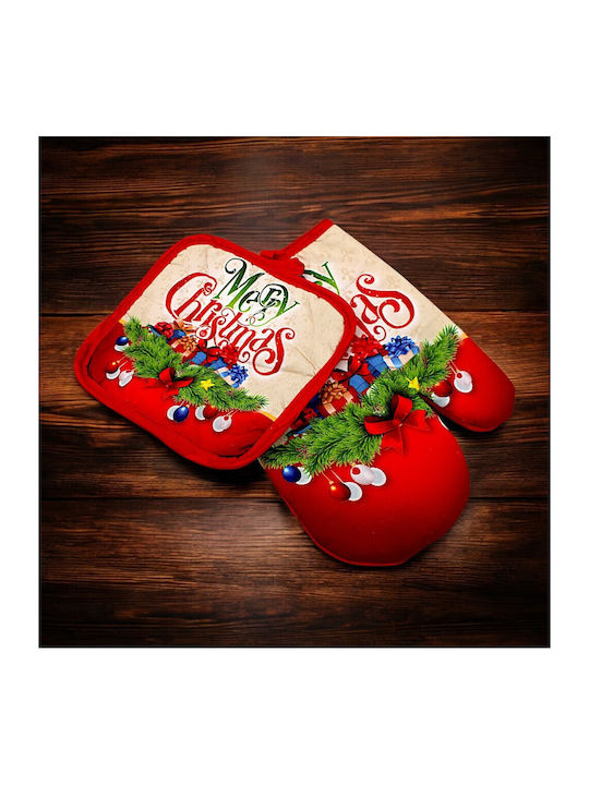 Set Christmas Oven Mitts Multicolored 2pcs
