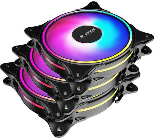 ProGaming 103497 Ventilator Pentru Carcasă 120mm (1800rpm / 62cfm) cu Iluminare ARGB și Conexiune 4-Pin PWM 3 Bucăți