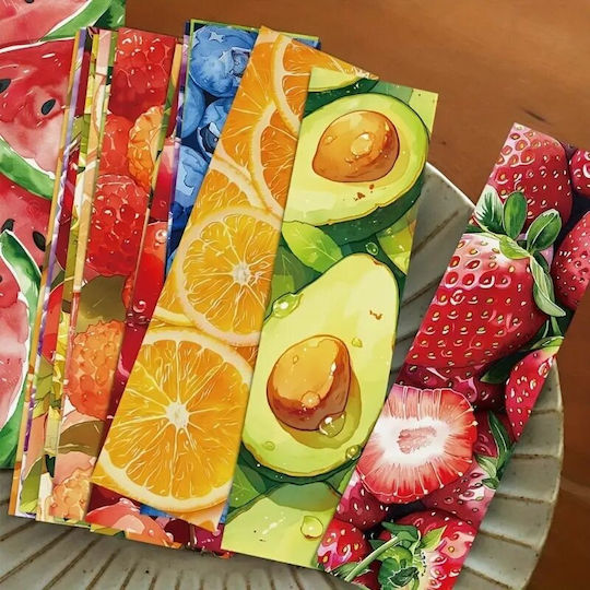 Set 30 Cardboard Bookmarks Book Lovers Fruit Design Multicolored Red 15 Pieces