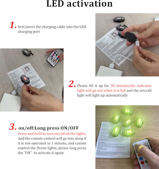 LED Rechargeable Strobe Lights Remote Control RGBW Drones Boats Motorcycles Cars 8pcs TC-202
