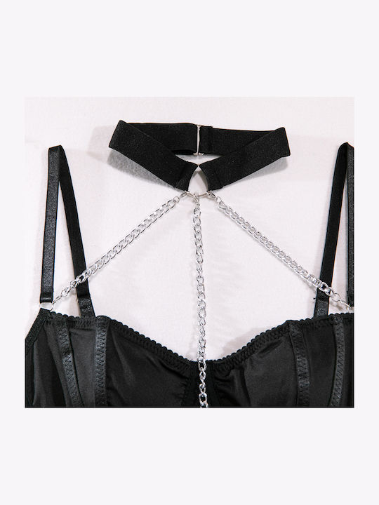 Sexy Intimate Erotic Lingerie Shaping Bodysuit Elastic Metal Chains Choker Trans Inserts