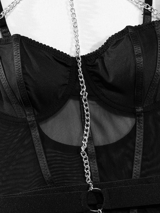 Sexy Intimate Erotic Lingerie Shaping Bodysuit Elastic Metal Chains Choker Trans Inserts