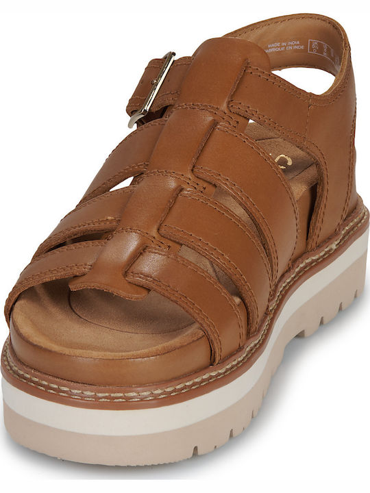 Orianna Twist Leder Flache Sandalen für Damen mit Riemen Flatforms in Braun Farbe