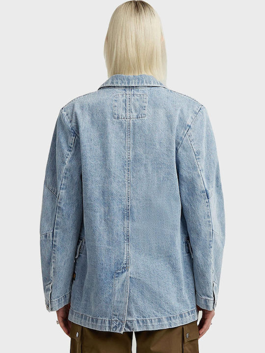 Κοντό Γυναικείο Τζιν Μπουφάν Light Aged Denim