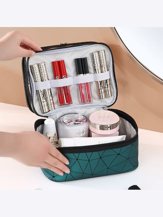 Cosmetic Perfume Organizer Bag Tecos Handle Ideal Travel Checked Luggage Jade Green 2 Compartments