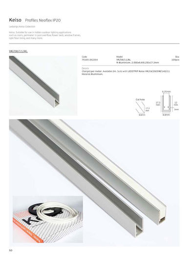 VK Lighting External Aluminum Profile for LED Strip 200x0.8x1.2cm