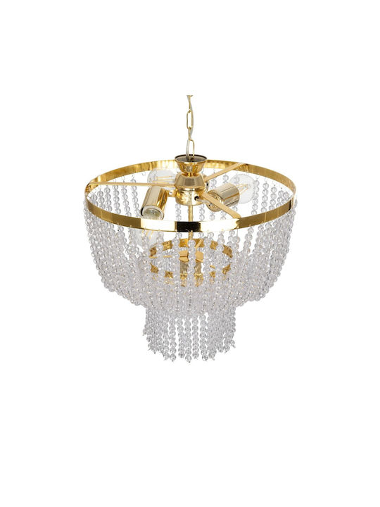GloboStar Πολυέλαιος 4xE27 Ø73cm με Κρύσταλλα Χρυσός 203-0028