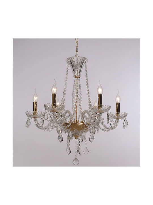 Aca Lilium Πολυέλαιος 6xE14 Ø64cm με Κεράκια Χρυσός BLK80046PCG