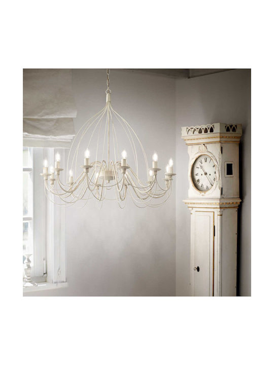 Ideal Lux Chandelier Candlestick 12xE14 White 95cm 097664