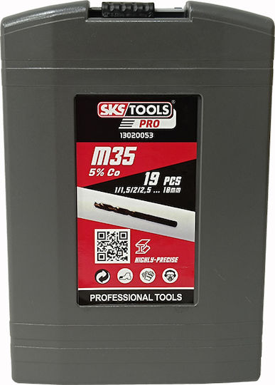 HSS Drill Bit Set 19 Pieces 5% Cobalt SKS Tools 13020053