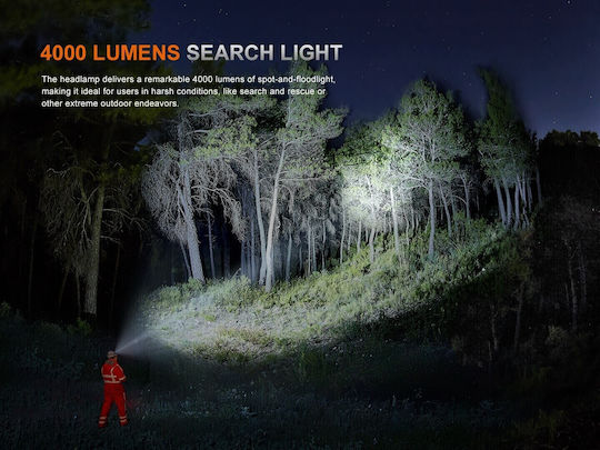 Fenix Επαναφορτιζόμενος Φακός Κεφαλής LED IP66 με Μέγιστη Φωτεινότητα 4000lm