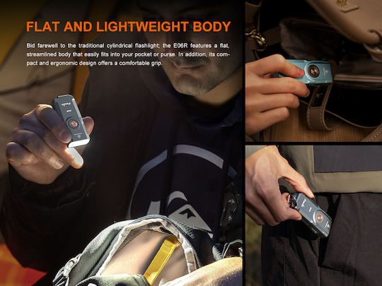 Fenix Rechargeable Keychain Flashlight LED UV IP66 with Maximum Brightness 700lm Gray E06R
