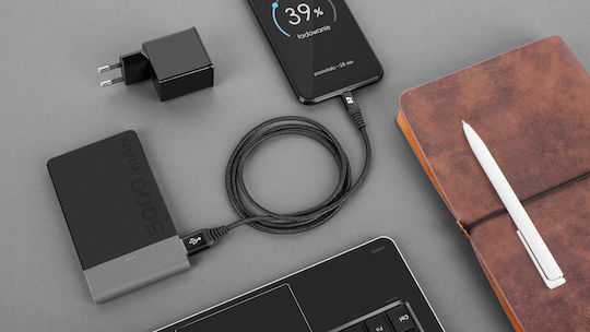 Rebel USB 2.0 Cable USB-C male - USB-A Μαύρο 1m RB-6001-100-B