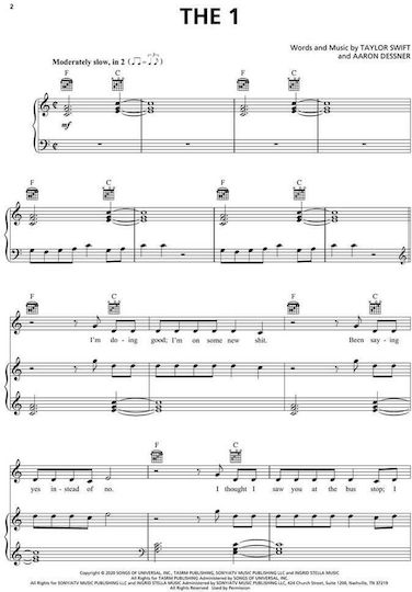 Hal Leonard Taylor Swift - Folklore Παρτιτούρα για Πιάνο