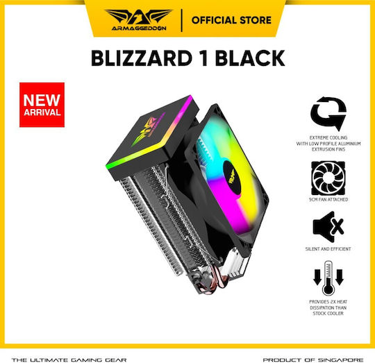 Armaggeddon Blizzard 1 Охладител за ЦПУ за Socket /A/M/4/A/M/5/1/2/0/0/1/1/5/x/1/7/0/0/ с RGB Осветление Черен