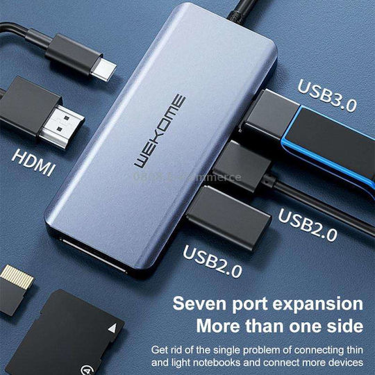 WK WP-U136 USB-C Stație de andocare cu HDMI 4K PD Argintiu
