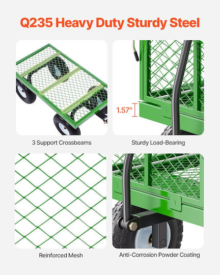 Garden Cart Metallic Four-wheel with Maximum Load Weight 308kg