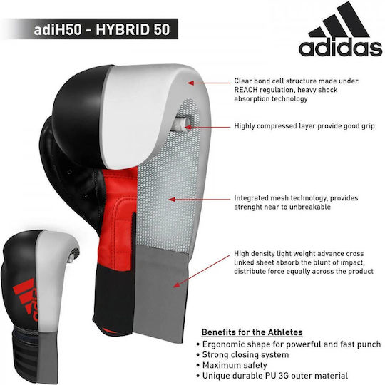 adidas Hybrid Mănuși de Box din Piele Sintetică pentru Competiție Negre