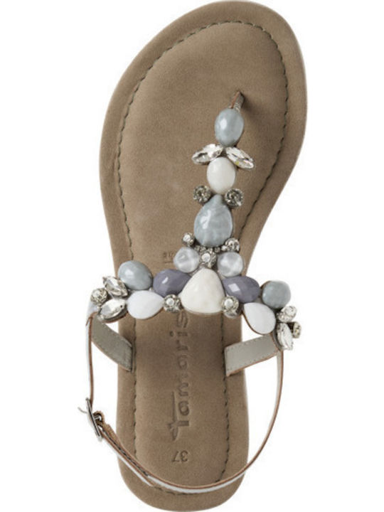 Leather Women's Flat Sandals in Silver Color