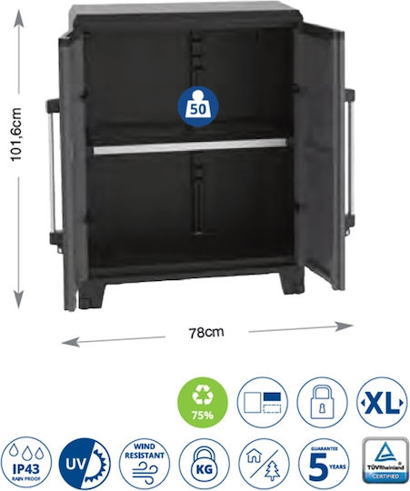 Zweiflügeliger Schrank Transforming Pro Kunststoff mit 1 Regal 120x22x46cm
