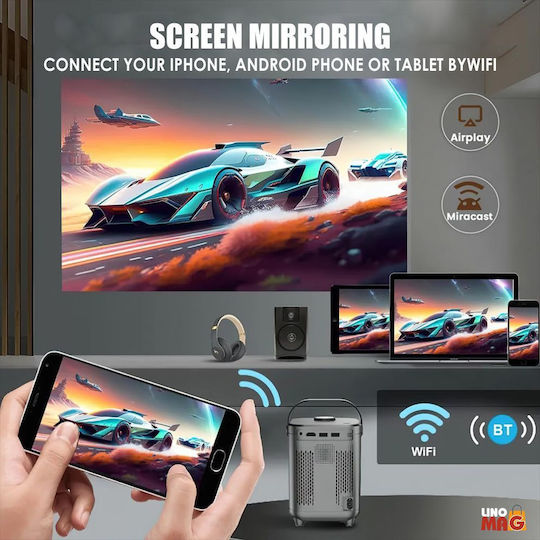 Linomag Мини Проектор DLP HD с Wi-Fi и вградени високоговорители Сив
