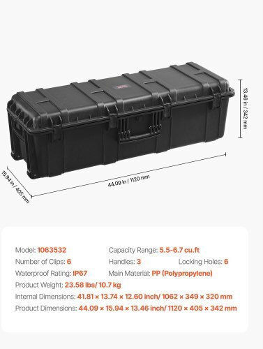 Vevor 5.5 Cubic Feet Waterproof Hard Case 3 Handles Large Capacity Black Case Ffystx72lfycxyxh8v0
