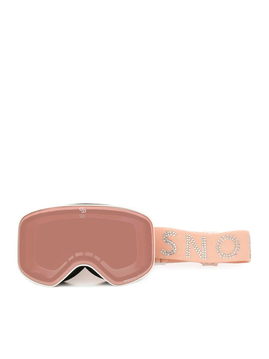Snob Milano Μάσκα Σκι & Snowboard Ενηλίκων Λευκή με Φακό Καθρέπτη σε Ροζ Χρώμα Snob Milano Μάσκα Σκι & Snowboard Ενηλίκων Λευκή με Φακό Καθρέπτη σε Ροζ Χρώμα