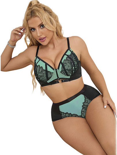 Subblime 955557 Green Patent Leather Mesh Zipper Bra Set