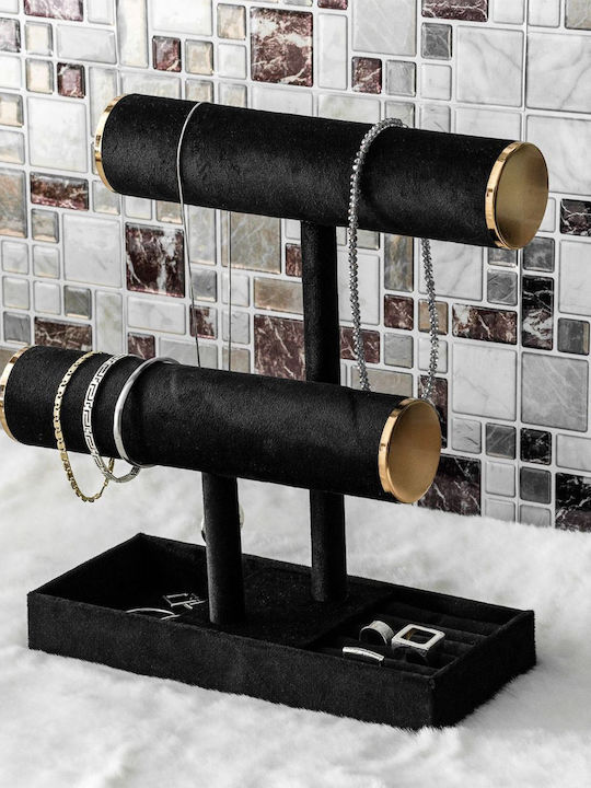 Stand Pentru Bijuterii Din Catifea Neagră 24x10x27.5cm