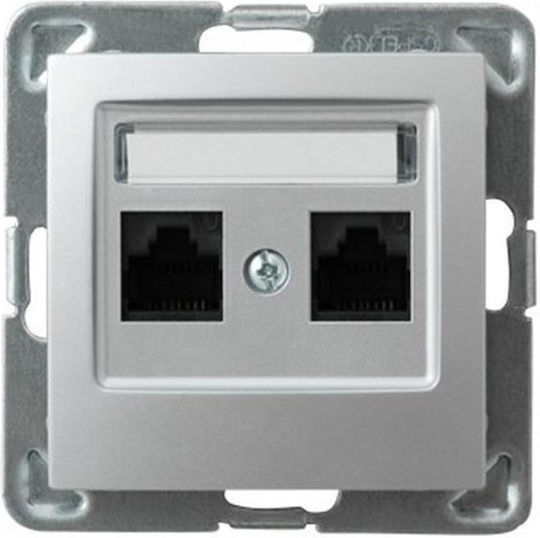 Ospel Διπλή Εξωτερική Πρίζα Δικτύου RJ45 Τύπου Cat5e σε Γκρι Χρώμα GPK-2Y K M 18