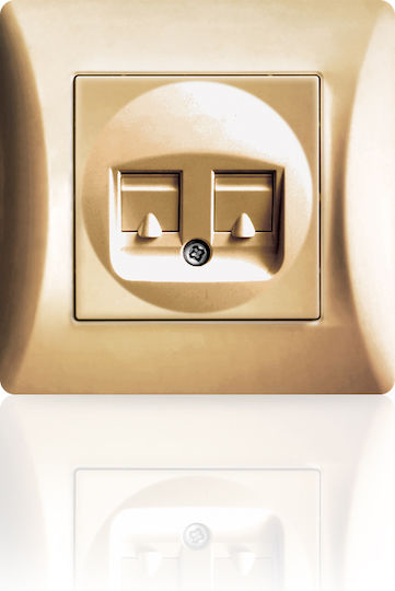 Lineme Doppelter Netzsteckdose und Telefon RJ45/RJ11 mit Rahmen Typ Cat6 in Gold Farbe 50-00120-9