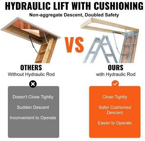 Attic Ladder 12 Steps Aluminum Wood Max 160 Kg Hydraulic Damping Arm