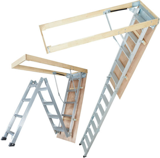 Attic Ladder 12 Steps Aluminum Wood Max 160 Kg Hydraulic Damping Arm