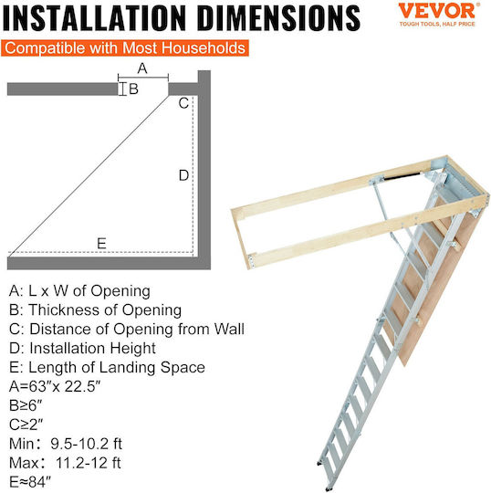Attic Ladder 12 Steps Aluminum Wood Max 160 Kg Hydraulic Damping Arm