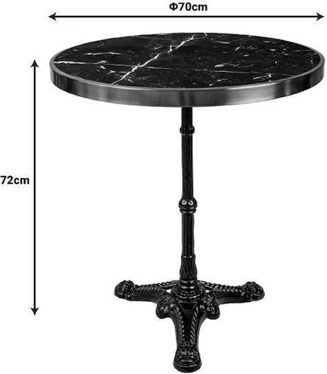 Andeket Outdoor Dinner Free Standing Table with Marble Surface and Cast Iron Frame Black-Gold Shade 70x70x72cm