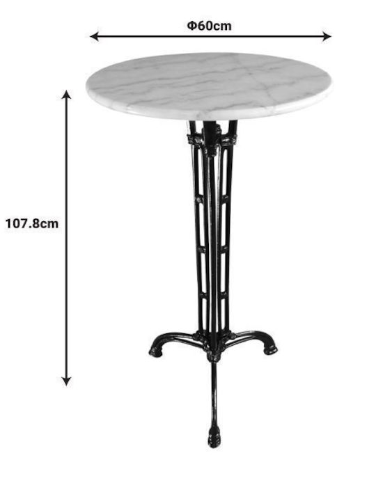 Meppo Outdoor Bar Free Standing Table with Marble Surface and Cast Iron Frame White-black Shade 60x60x107.8cm