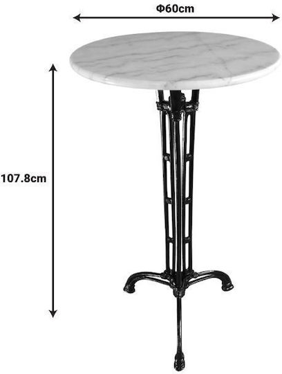 Meppo Outdoor Bar Free Standing Table with Marble Surface and Cast Iron Frame White-black Shade 60x60x107.8cm