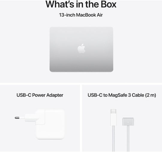 Apple MacBook Air 13.6" IPS Retina Display (M4-10-ядрен/16GB/256GB SSD/8-Core GPU) с Зарядно Устройство 30W Сребърен (GR Клавиатура)