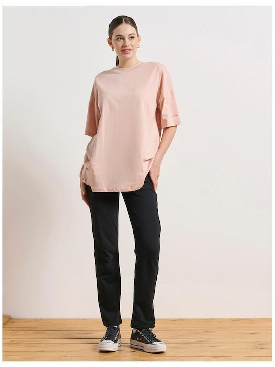 Bluza Damă Bumbac Mâneci Scurte Roz