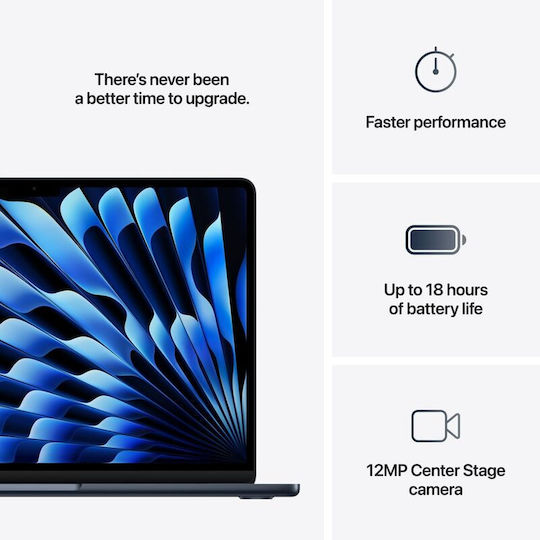 Apple MacBook Air 13.6" IPS Retina Display (M4-10-Core/16GB/256GB SSD/8-Core GPU) με Φορτιστή 30W Midnight (GR Keyboard)