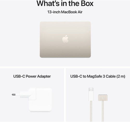Apple MacBook Air 15.3" IPS Retina Display (M4-10-Core/16GB/256GB SSD/10-Core GPU) with 35W Charger (Dual Port) Starlight (Greek Keyboard)