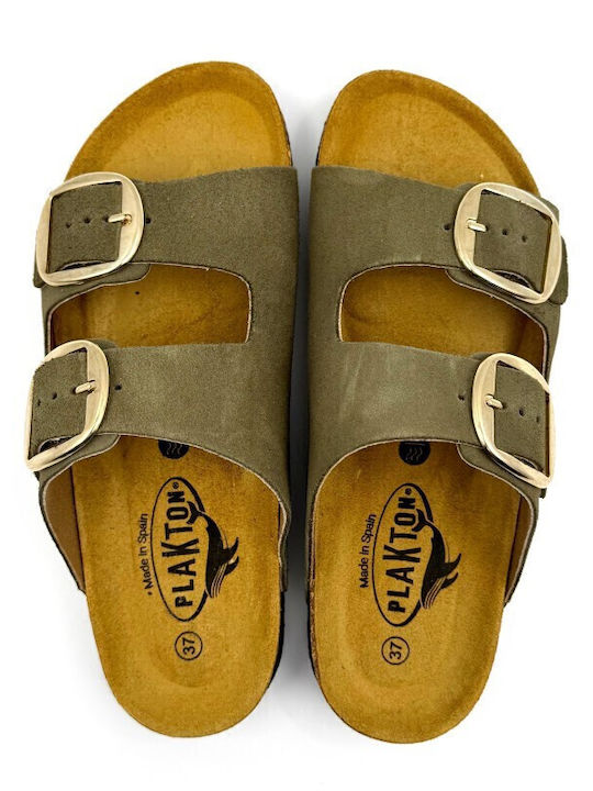 Afelpado Leather Women's Flat Sandals Anatomic in Khaki Color
