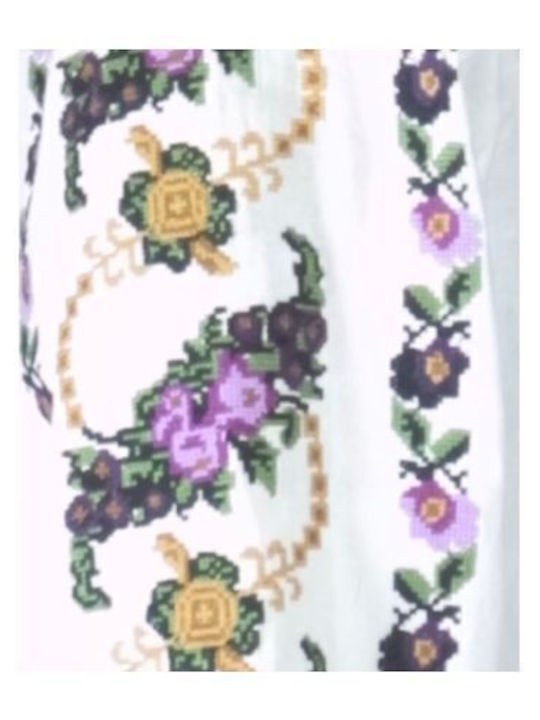 Bluza Damă Bumbac Mânecă Lungă Floral Alb Violet