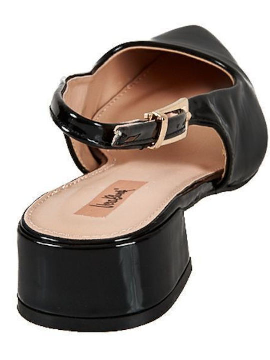 Patent Leather Black Low Heels with Strap