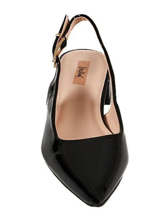 Patent Leather Black Low Heels with Strap